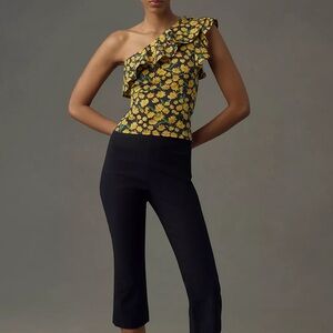 NWT Anthropologie Yellow Floral Ruffle Top